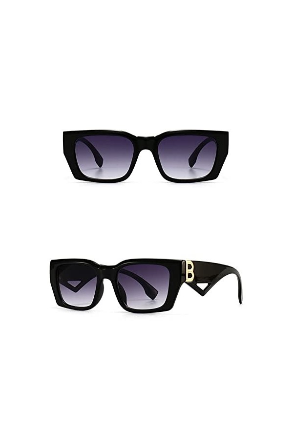 HCHES Lunettes de soleil rectangulaires blanches de luxe femmes grand cadre métal B côté femme lunettes voyage conduite lunet