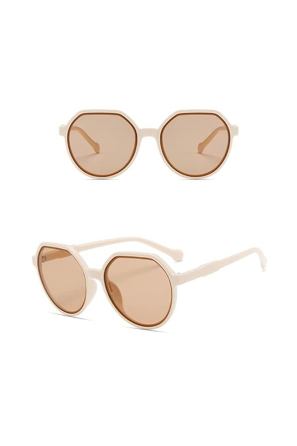 Lunettes de soleil à monture ronde pour homme et femme - 2 paires de lunettes de soleil à monture large tranche de thé beige