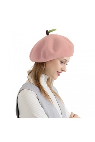 Zasy Béret en laine fait à la main style français en feutre aiguilleté fleur bonnet femme hiver automne bonnet, pêche, 7/7 1/