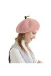 Zasy Béret en laine fait à la main style français en feutre aiguilleté fleur bonnet femme hiver automne bonnet, pêche, 7/7 1/