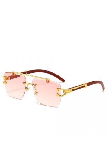HCHES Lunettes de Soleil Carrées sans Monture Steampunk Hommes Lunettes de Soleil Décoration Lion Doré pour Femmes Lunettes V