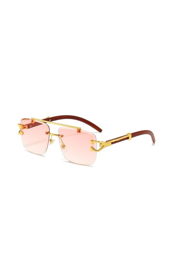 HCHES Lunettes de Soleil Carrées sans Monture Steampunk Hommes Lunettes de Soleil Décoration Lion Doré pour Femmes Lunettes V