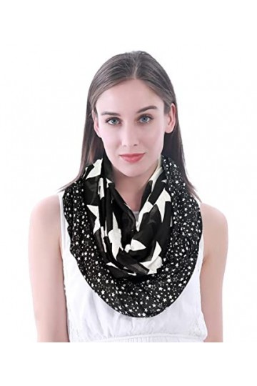 Lina & Lily Foulard tube femme imprimé étoiles, Écharpe snood en tissu léger Noir 