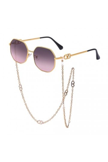 Lunettes de Soleil Punk avec chaîne de Lunettes Lunettes de Soleil rétro Femmes Lunettes polygone Ombre Masculine Oculos De S