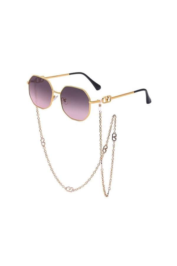 Lunettes de Soleil Punk avec chaîne de Lunettes Lunettes de Soleil rétro Femmes Lunettes polygone Ombre Masculine Oculos De S