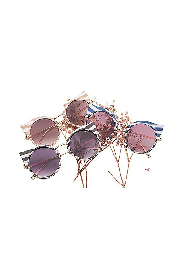 GDYX Lunettes de soleil Nouvelles lunettes de soleil œil de chat rayées, lunettes de soleil de designer rondes pour femmes, m