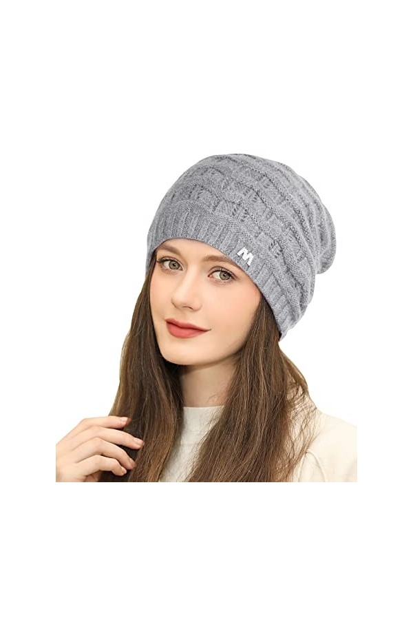 Superora Femmes Slouch Bonnet Tricot Béret épais avec Doublure Chaud Long Slouch Beanie