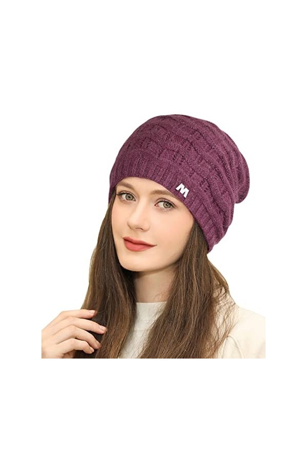 Superora Femmes Slouch Bonnet Tricot Béret épais avec Doublure Chaud Long Slouch Beanie