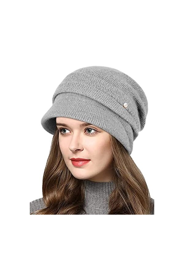 Wantonfy Femme Bonnet Beanie Béret Chapeau dhiver Bonnet Tricoté Chaud Double Couche Français Automne Hiver