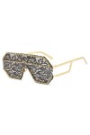 Lunettes de Soleil en Dentelle Florale One Piece Femmes Punk Big Frame Lunettes de Soleil en Diamant Femme Flat Top Strass Lu