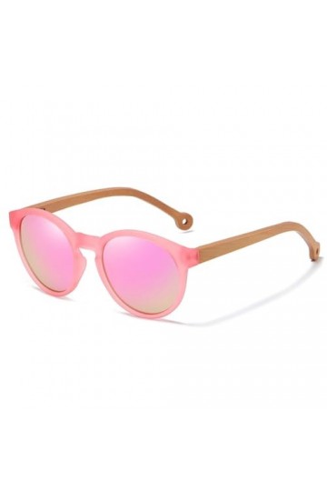 HPIRME Lunettes de soleil polarisées en bambou, lentille miroir grise, lunettes de soleil vintage pour femmes et hommes, rose