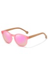 HPIRME Lunettes de soleil polarisées en bambou, lentille miroir grise, lunettes de soleil vintage pour femmes et hommes, rose