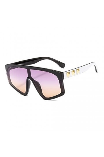 Rivet Leg One Piece Lunettes de Soleil pour Femmes Gradient Rose Noir Lunettes de Soleil Femme Uv400 Plat Hommes Lunettes de 
