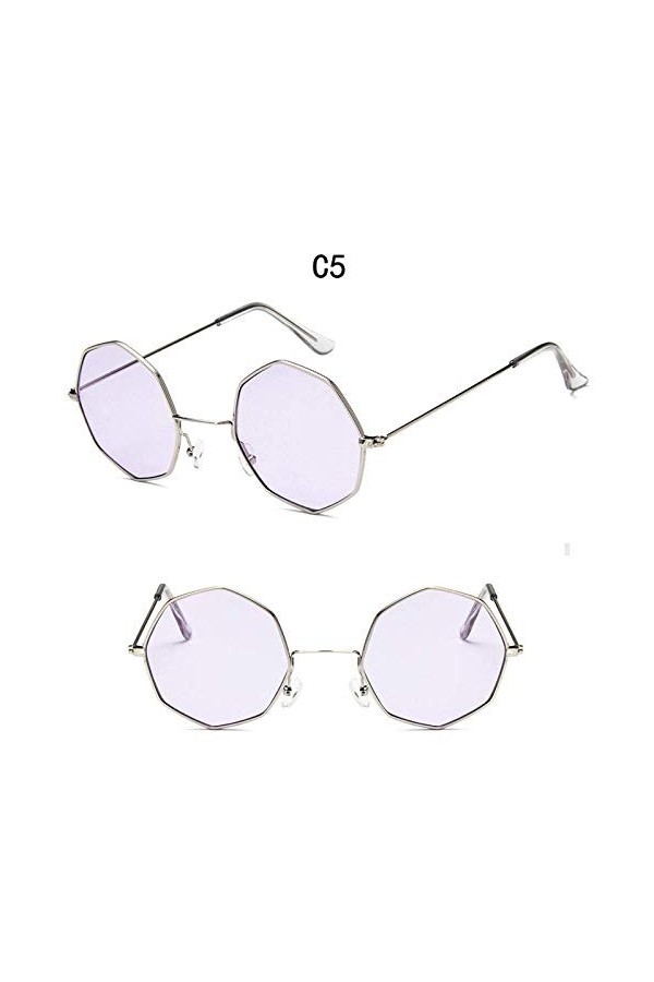 XINGYU Octagon Lunettes de Soleil pour Femmes Rond Miroir rétro Ovale Petites Lunettes de Soleil Jaune Bleu Femmes Violet