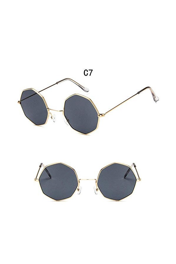 XINGYU Octagon Lunettes de Soleil pour Femmes Rond Miroir rétro Ovale Petites Lunettes de Soleil Jaune Bleu Femmes Or