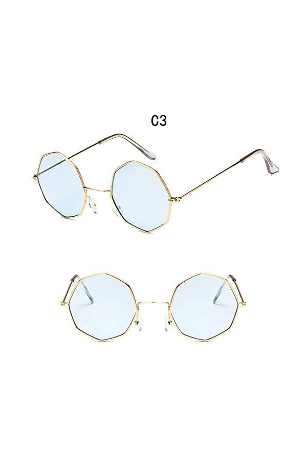 XINGYU Octagon Lunettes de Soleil pour Femmes Rond Miroir rétro Ovale Petites Lunettes de Soleil Jaune Bleu Femmes Bleu