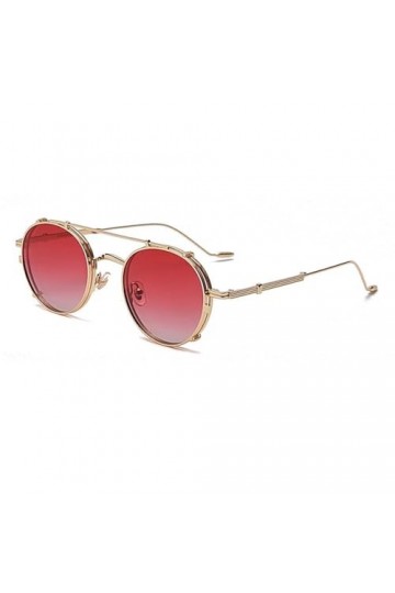 HPIRME Lunettes de soleil polarisées Steampunk avec monture de lunettes rondes en métal léger, dégradé rouge, taille unique