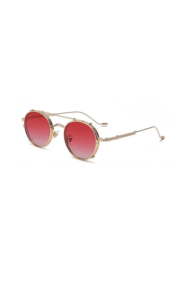 HPIRME Lunettes de soleil polarisées Steampunk avec monture de lunettes rondes en métal léger, dégradé rouge, taille unique