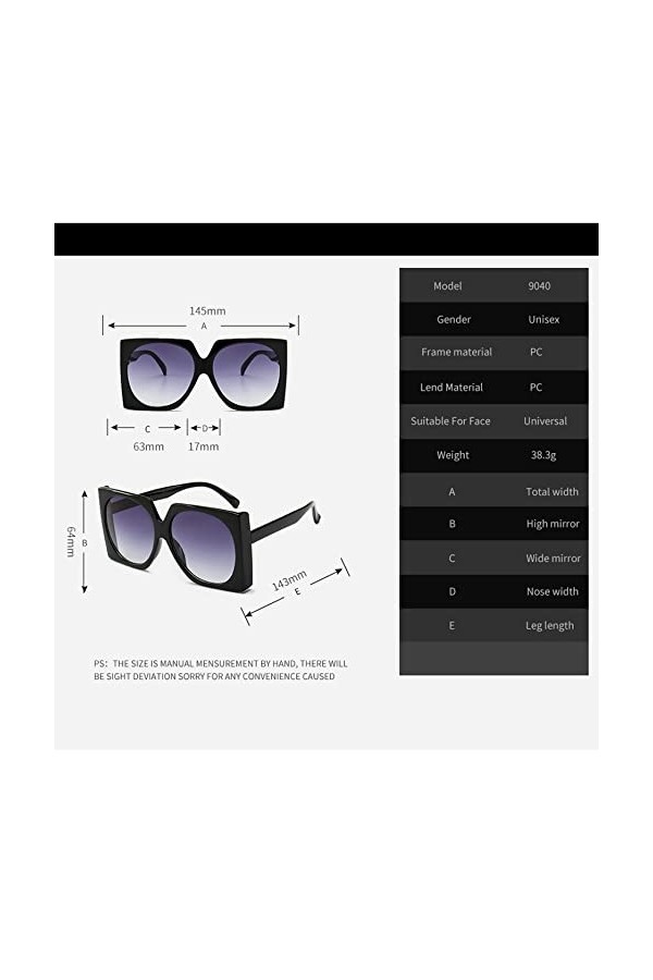 HCHES Lunettes de soleil carrées couleur bonbon pour femmes Lunettes de soleil dégradées Femme Nuances surdimensionnées Red P