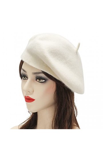 ZLYC - Béret en laine classique couleur unie pour femme, Blanc uni., taille unique