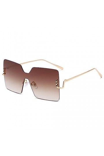 HPIRME Lunettes de soleil carrées surdimensionnées femmes grand cadre une pièce lunettes de soleil en métal sans monture pour