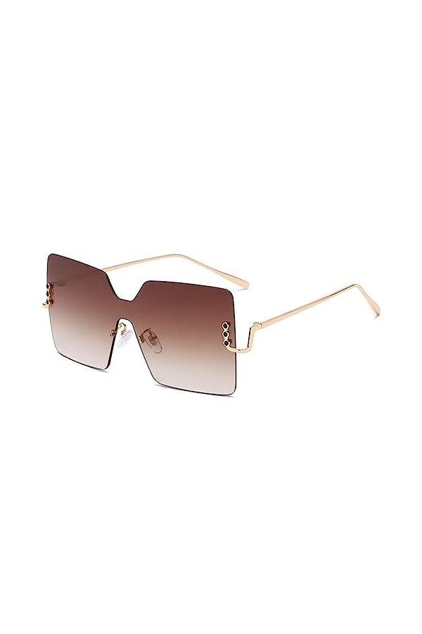 HPIRME Lunettes de soleil carrées surdimensionnées femmes grand cadre une pièce lunettes de soleil en métal sans monture pour