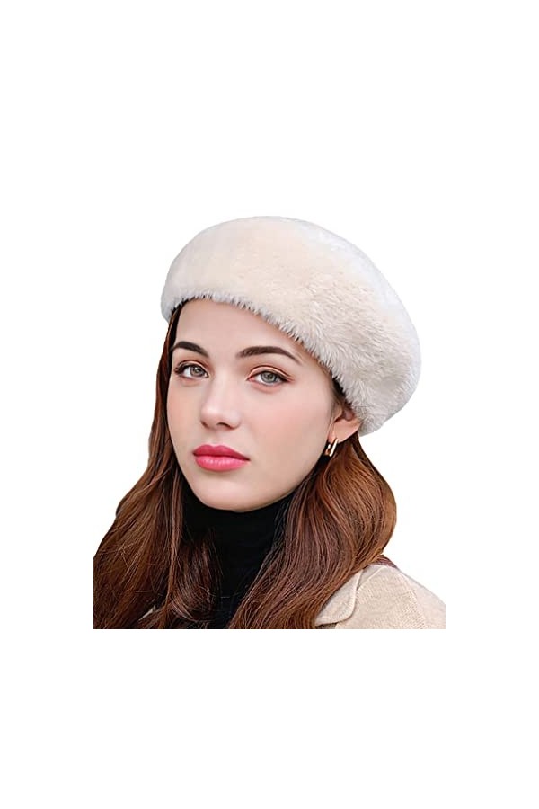 NLAND Béret Femme Vintage Fourrure Bonnets Élégant Souple Classique Chapeau de Peintre Rouge Vin, Taille Unique 