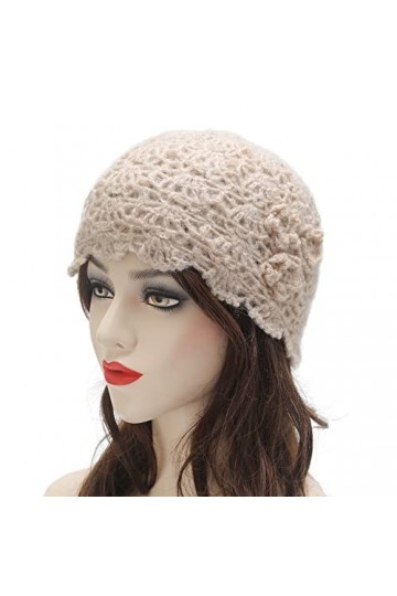 ZLYC Bonnet dhiver en tricot doux pour femme avec motifs de fleurs, Beige uni, Taille unique