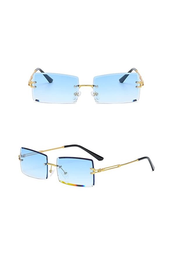 HCHES Petites lunettes de soleil carrées sans monture Luxe tendance Vintage Lunettes de soleil pour femmes/hommes style métal