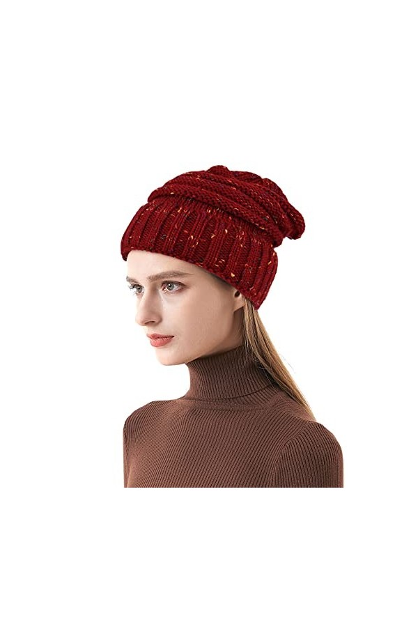 LACOFIA Bonnet dhiver Chaud en Tricot pour Femme Chapeaux Slouchy Neige Tricot Beanie Bonnet Souple Élégant pour Mesdames Ma