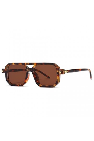 HCHES Lunettes de soleil carrées polygone femmes rétro lunettes claires cadre hommes nuances UV400, thé léopard, taille uniqu