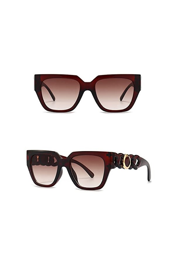 HCHES Chic Carré Chaîne Lunettes De Soleil Classique Noir Dégradé De Luxe Grand Cadre Dames Rétro Lunettes De Soleil Designer