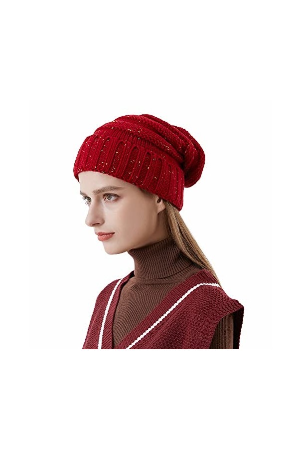LACOFIA Bonnet dhiver Chaud en Tricot pour Femme Chapeaux Slouchy Neige Tricot Beanie Bonnet Souple Élégant pour Mesdames Ma