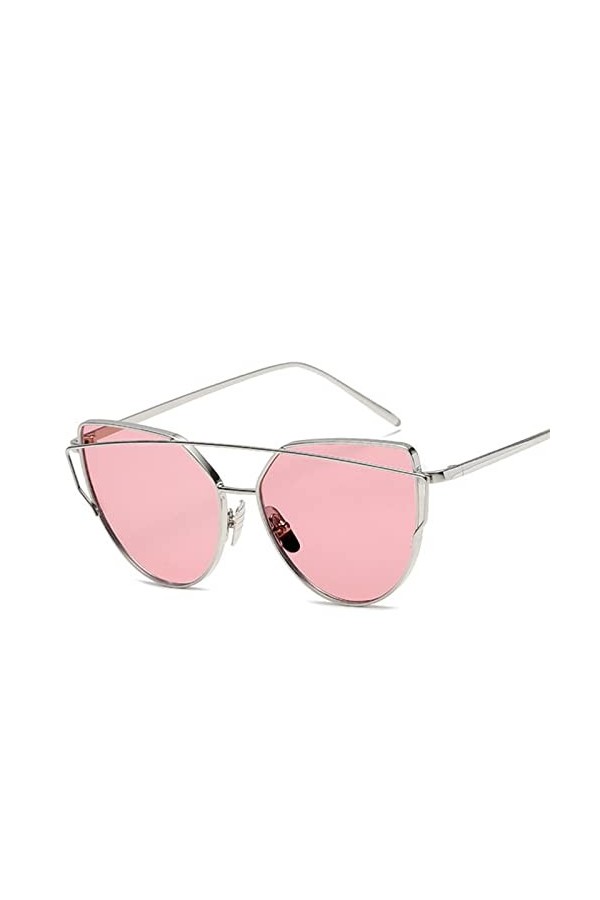 HIHELO Lunettes de soleil œil de chat vintage or rose miroir femme lunettes de soleil métal réfléchissant verres plats lunett