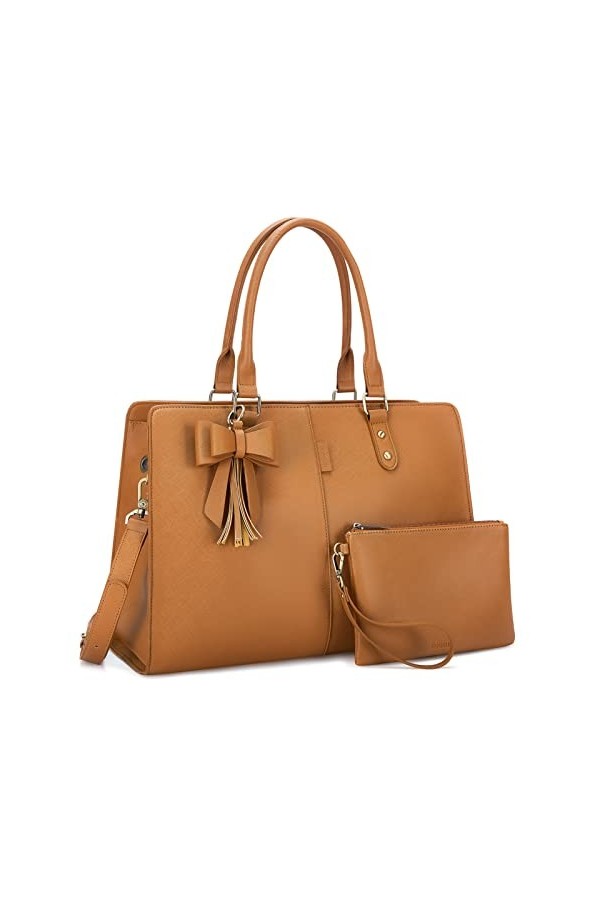 ECOSUSI Sac Cabas Femme, Sac Ordinateur 15,6 Pouces, Porte-Docements A4, Sac à Main Solide pour Travail, Ensemble 2 Pièces en