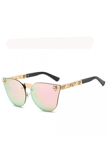 QINGZHOU Lunettes de soleil, mode grenouille miroir jambes de fleurs chaudes crâne lunettes femme, poudre de Barbie cadre dor