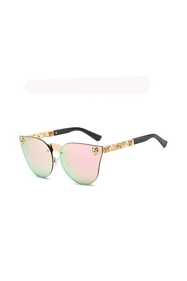 QINGZHOU Lunettes de soleil, mode grenouille miroir jambes de fleurs chaudes crâne lunettes femme, poudre de Barbie cadre dor