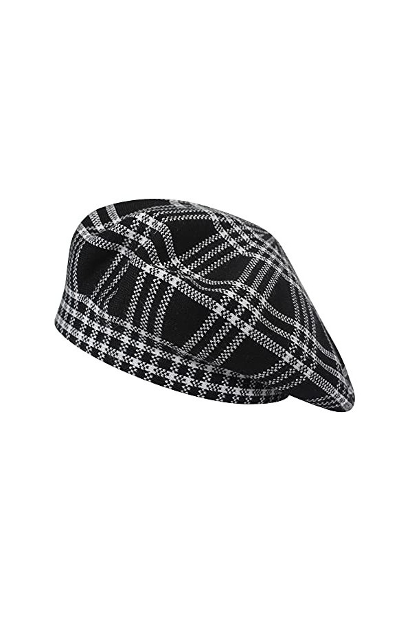 ZLYC Hiver Femmes Classique Francais Cachemire Chapeau de Béret Couche Double Damier Noir,Taille Unique 