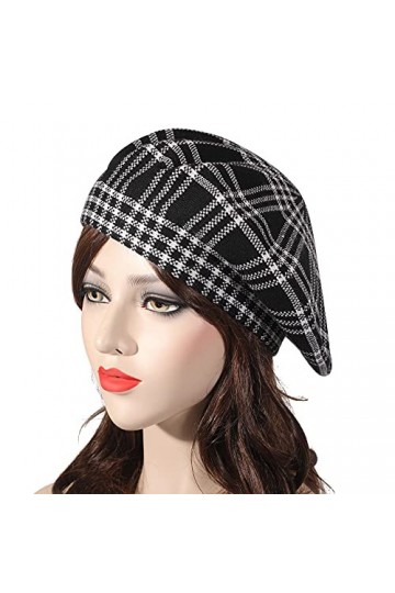ZLYC Hiver Femmes Classique Francais Cachemire Chapeau de Béret Couche Double Damier Noir,Taille Unique 
