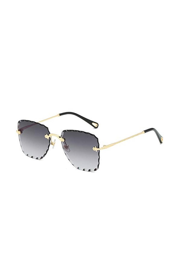 QINGZHOU Lunettes de Soleil,Lunettes de soleil pour femmes Lunettes de soleil sans monture ornées dor, gris progressif