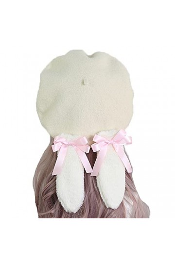 Packitcute Béret en laine avec oreilles de lapin amovibles pour adolescentes, Beige 4, Taille M