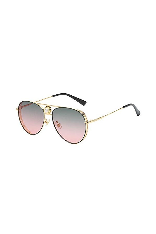 QINGZHOU Lunettes de Soleil,Lunettes de soleil pour femmes Lunettes de soleil tendance à double faisceau perle à visage modif