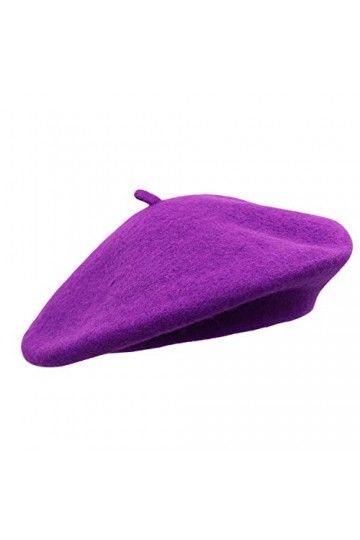 Umeepar Béret français en laine de couleur unie pour femme, violet, taille unique