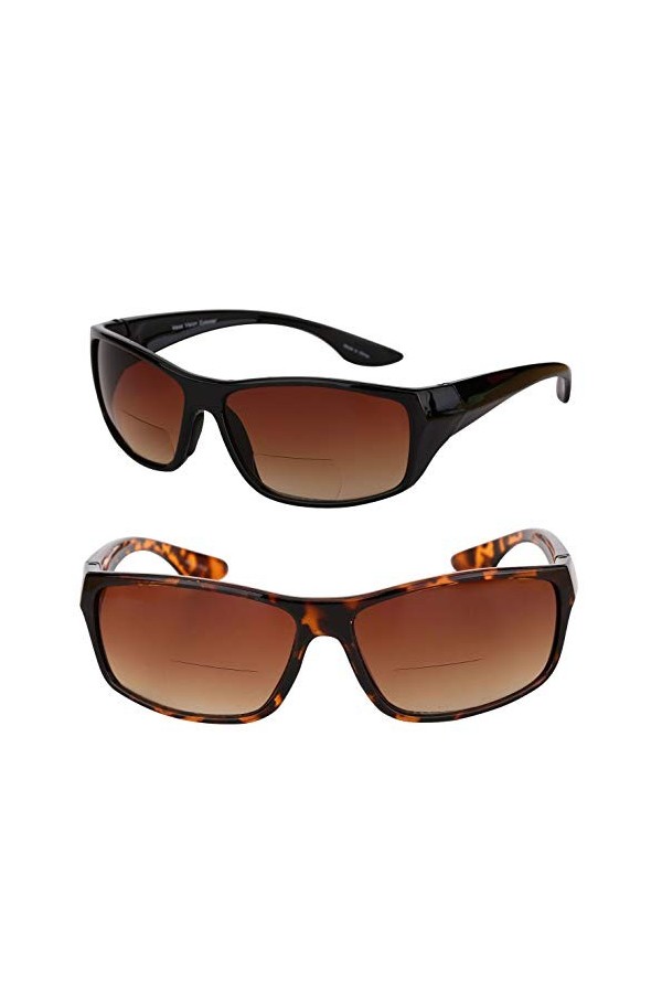 Mass Vision Lunettes de soleil polarisées bifocales « The Driver » avec verres dégradés ambrés haute définition, 2 paires - N