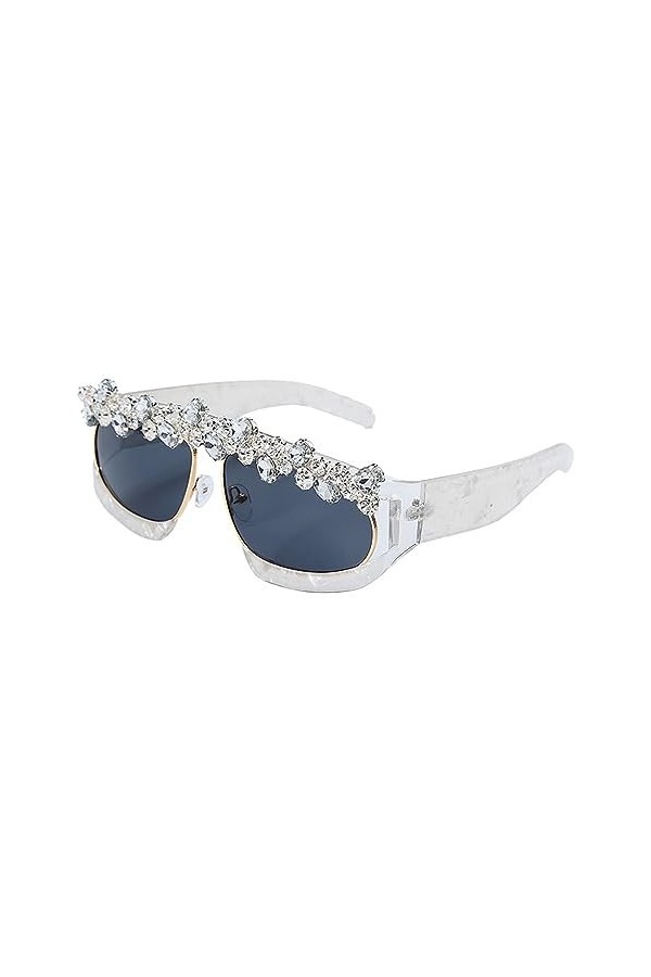 HPIRME Vintage diamant lunettes de soleil femmes miroir strass lunettes de soleil hommes une pièce carré lunettes lunettes UV