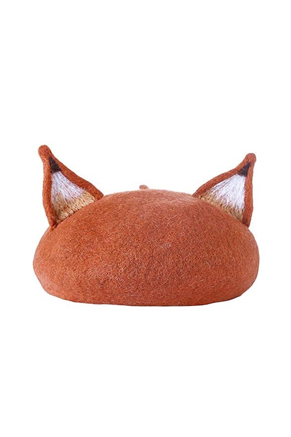 Fanuse Oreille de Renard Mignon BéRet Couleur Chaude DéContractéE Chapeau de Peintre à la Main Couleur de Miel BéRet