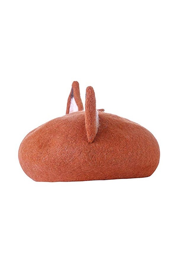 Fanuse Oreille de Renard Mignon BéRet Couleur Chaude DéContractéE Chapeau de Peintre à la Main Couleur de Miel BéRet