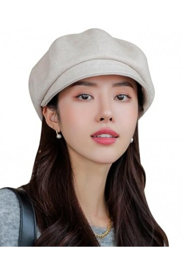 FEOYA Béret Femme Automne Hiver Chapeau Octogonal Élégant Casquette Gavroche Newsboy Vintage Chapeau Basque Loisir Voyage 56-