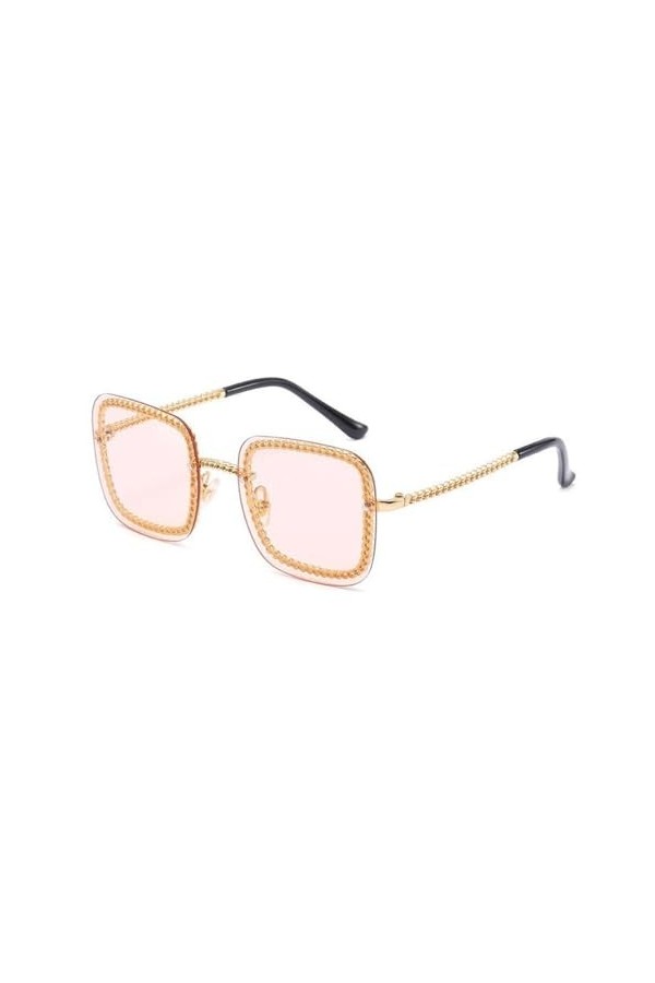 HPIRME Lunettes de soleil carrées avec chaîne en métal pour femmes, lunettes de soleil vintage pour hommes, 3, taille unique