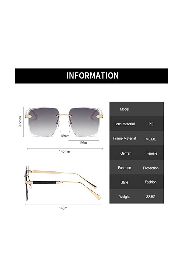 HCHES Lunettes de soleil carrées sans monture à bords coupés hommes femmes Vintage dégradé lunettes de soleil femmes Shaded, 